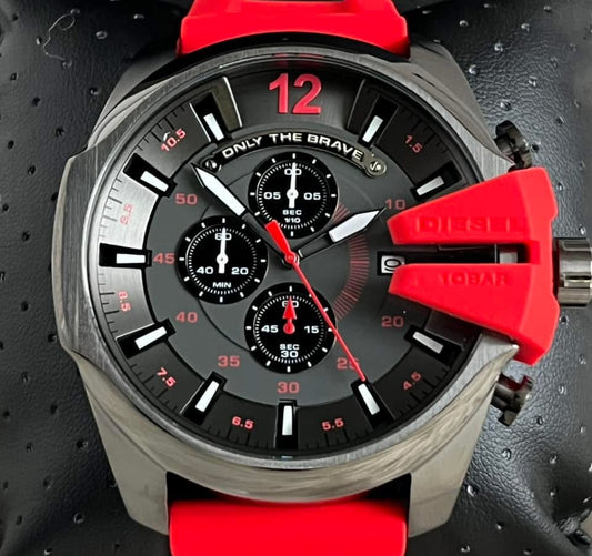 Diesel Men’s Mega Chief Chronograph Gunmetal Red Silicone Watch