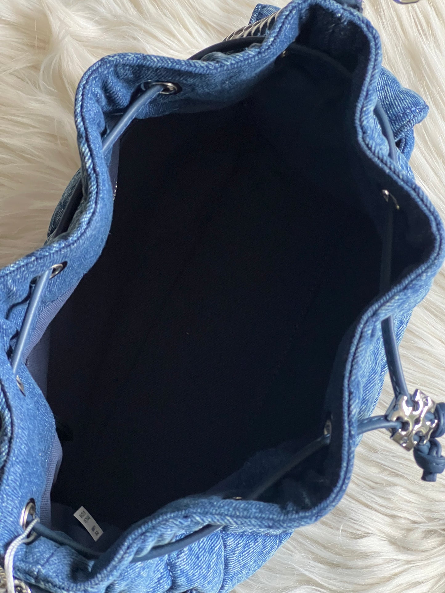 Tory Burch Charlie Quilted Denim Drawstring Shoulder Bag
