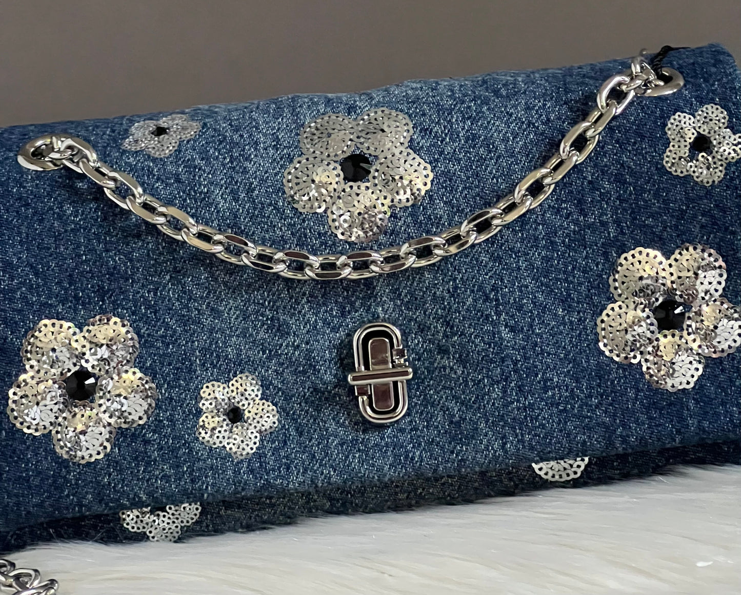 Marc Jacobs The Sequin Daisy Denim Dual Chain Mini Bag