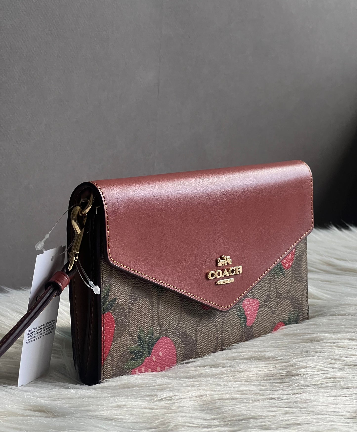 Coach Travel Envelope Wallet In Signature Canvas With Wild Strawberry Print