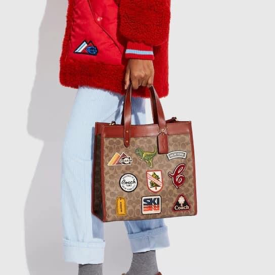 Coach Field Tote in Signature Canvas with Patches