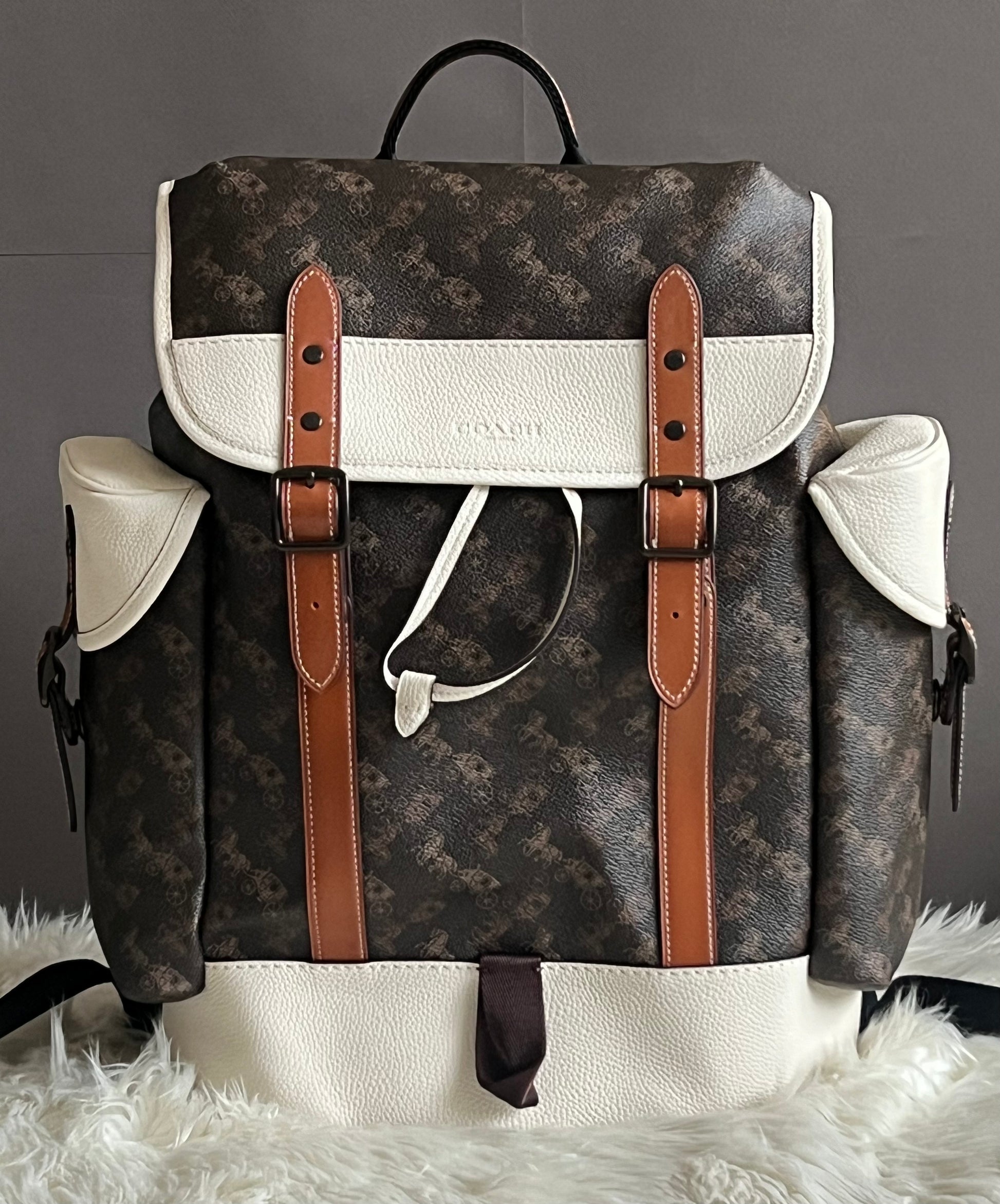 coach horse and carriage imprenited on backpack Coach Hitch Backpack with Horse and Carriage Print – Club de Mode