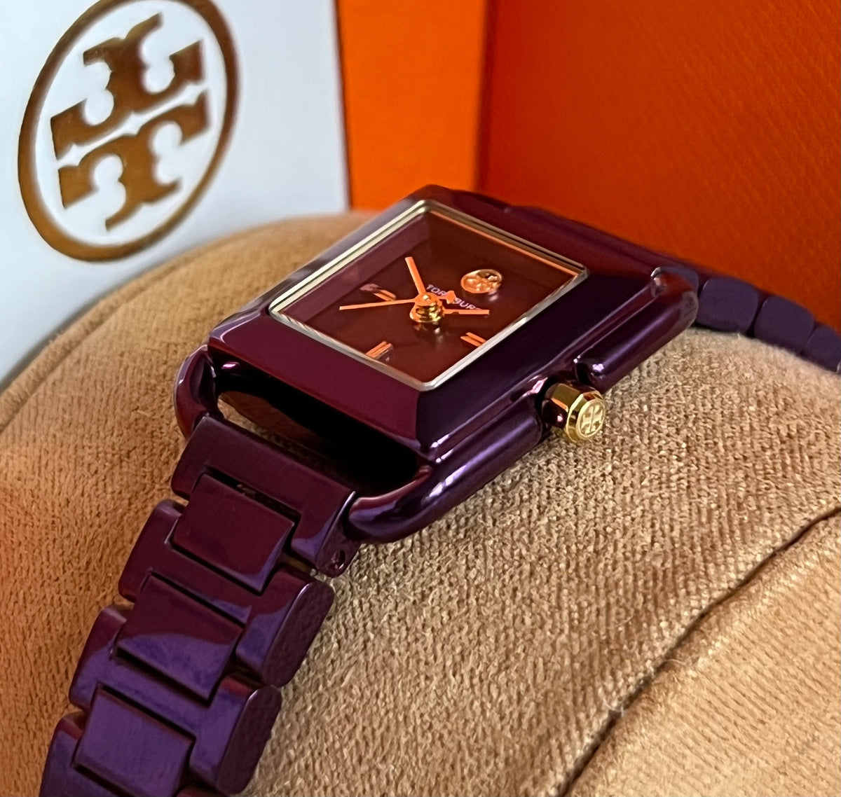 Tory Burch The Kira Square Purple Stainless Watch