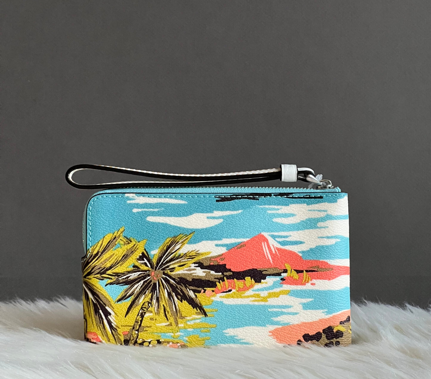 Coach Corner Zip Wristlet with Hawaiian Print