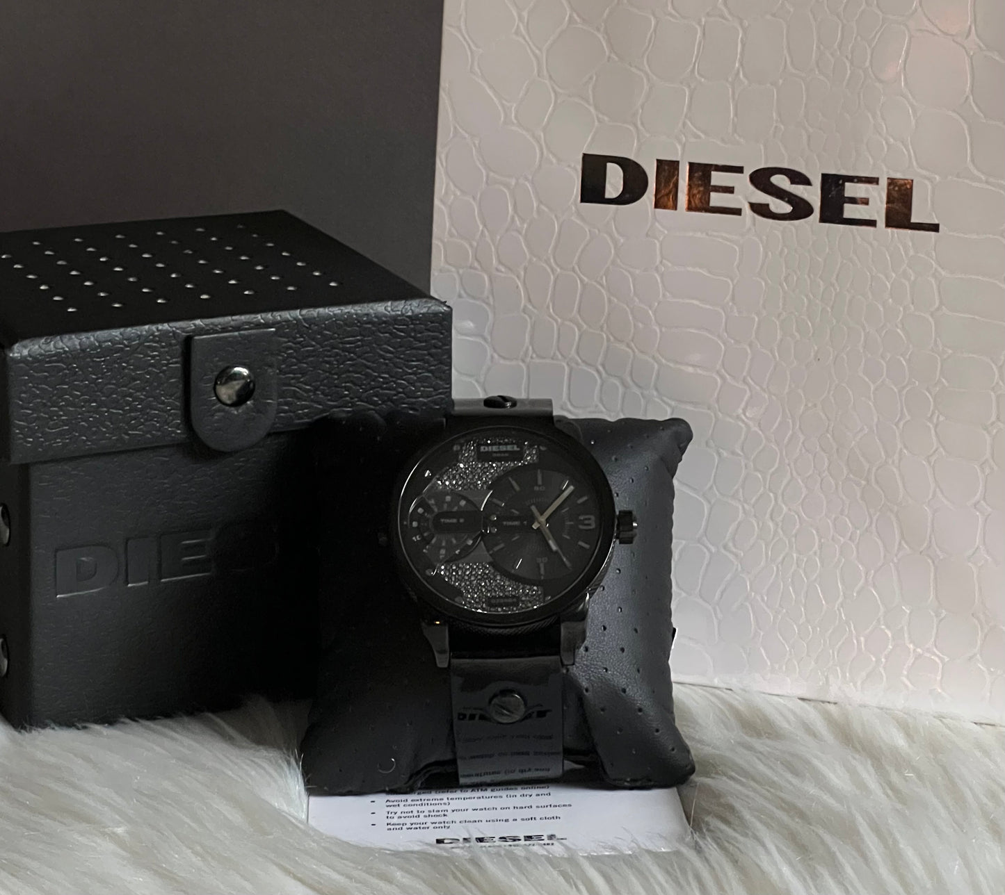 Diesel Unisex Mini Daddy Three-Hand Gunmetal Leather Watch