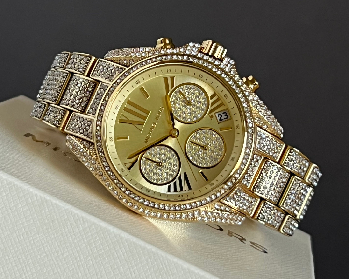 Michael Kors Women’s Mini Bradshaw Gold Dial Crystal Pavé Watch
