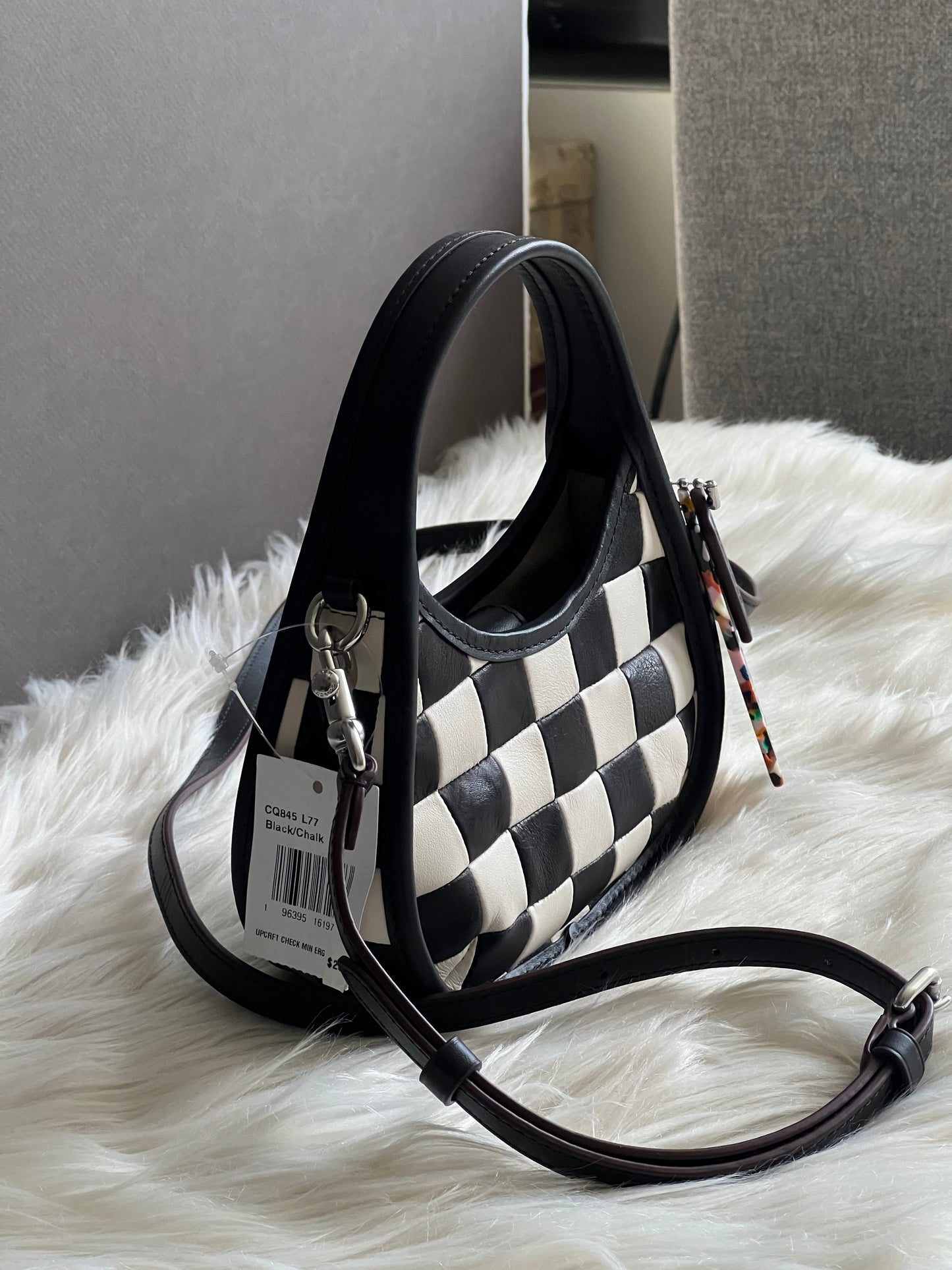 Coach Mini Ergo Bag with Crossbody Strap in Checker Board Upcrafted Leather