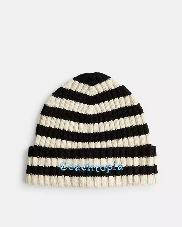 Coach Beanie with Stripe Pattern