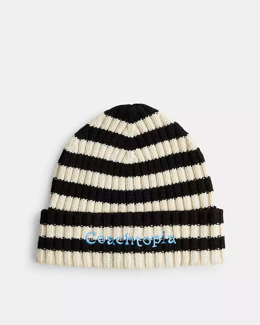 Coach Beanie with Stripe Pattern