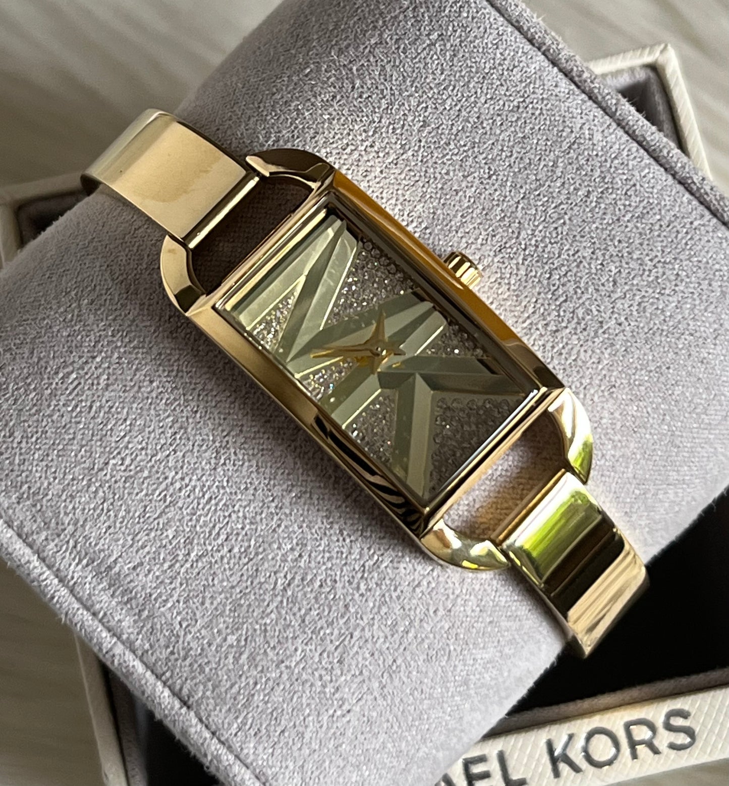 Michael Kors Women’s Mini Empire Pavé Gold-Tone Bangle Watch