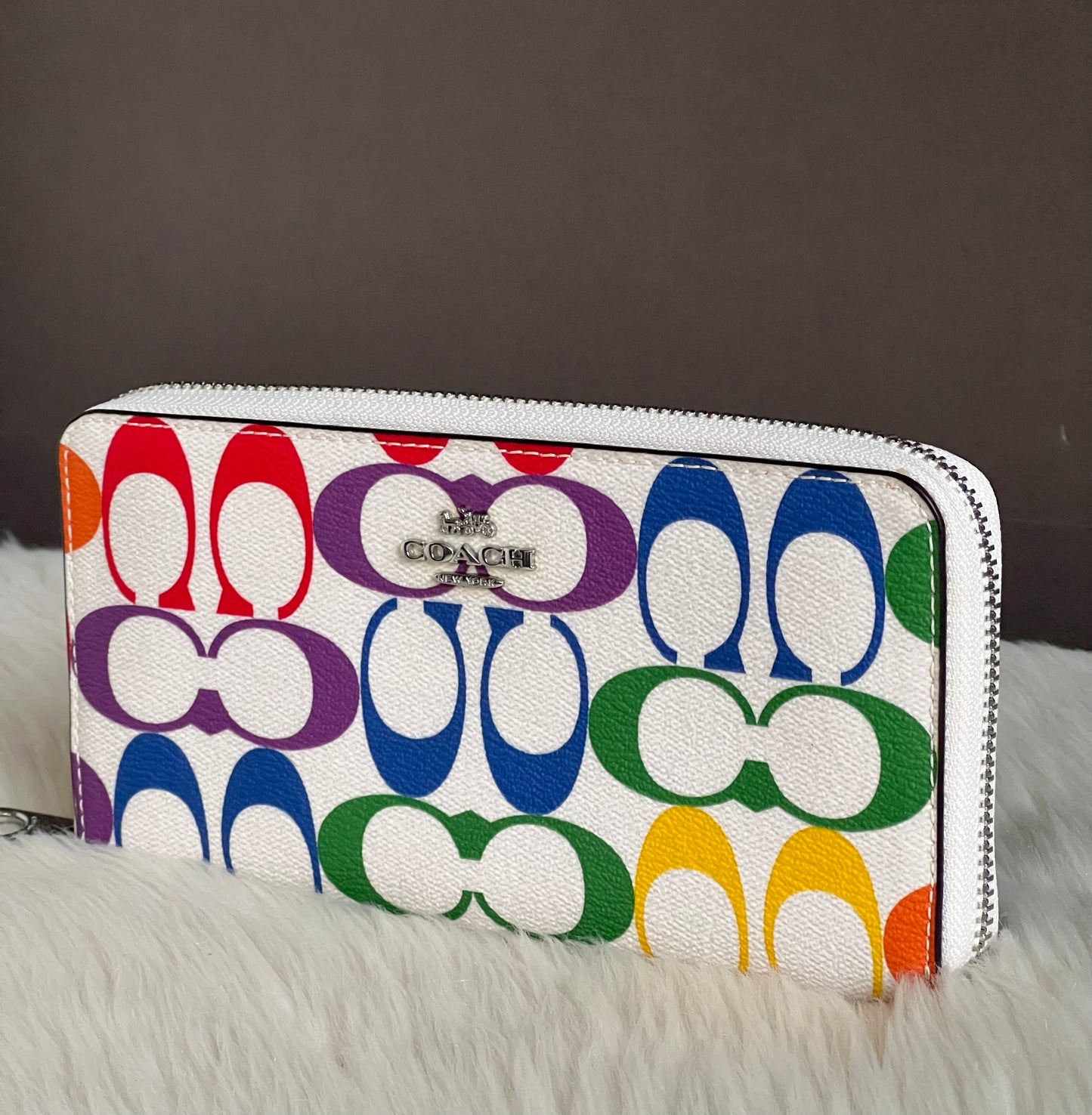 Coach Rainbow Signature Long Zip Around Wallet