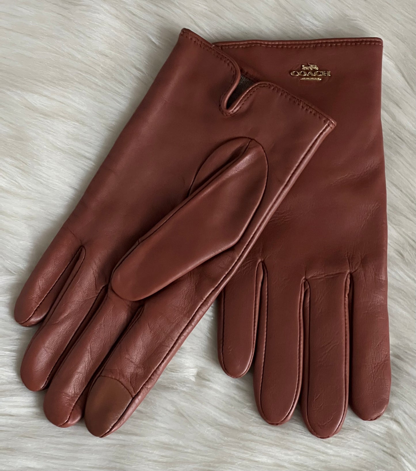 Coach Plaque Leather Tech Gloves