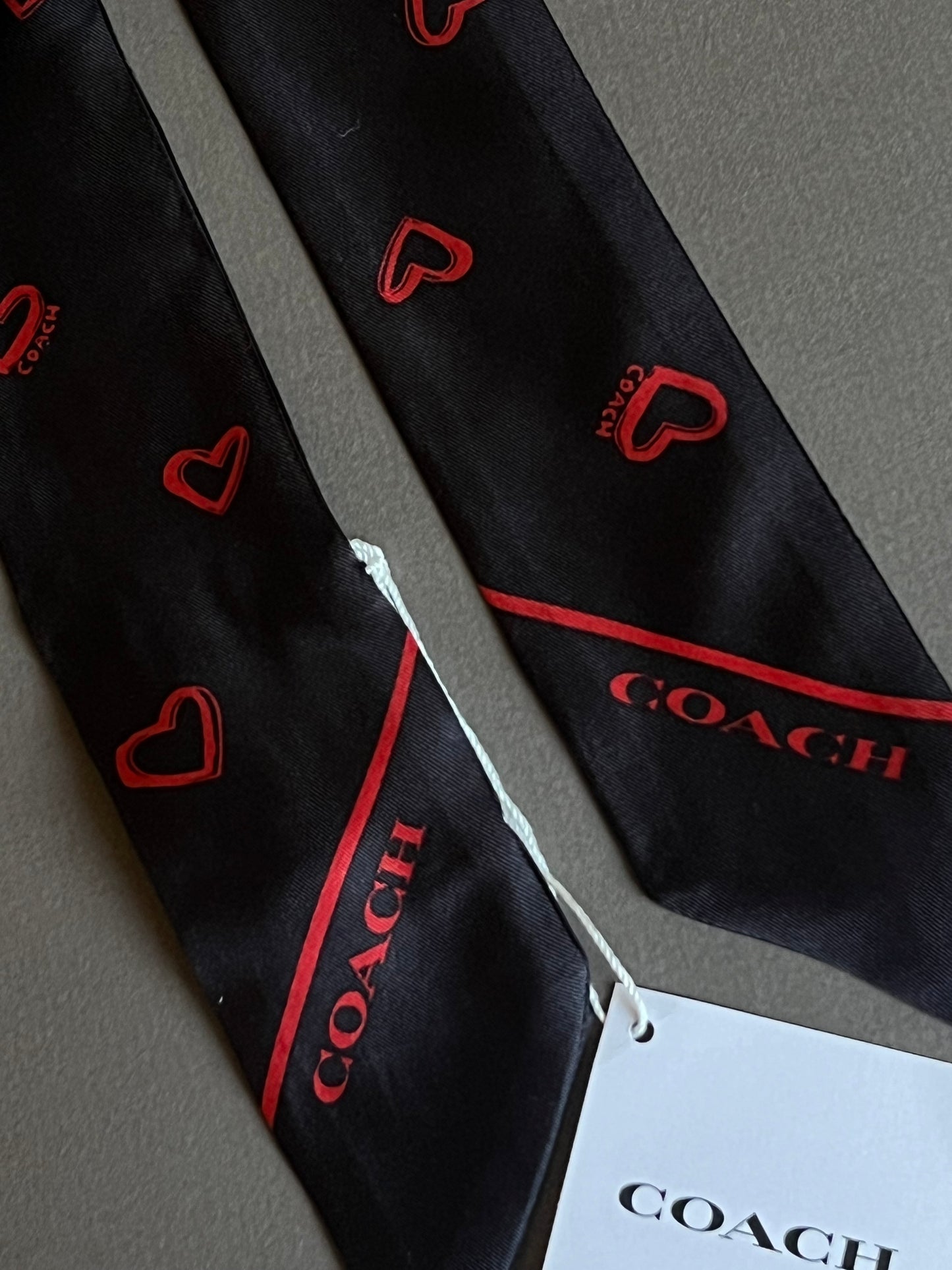 Coach Hearts Print Silk Skinny Scarf