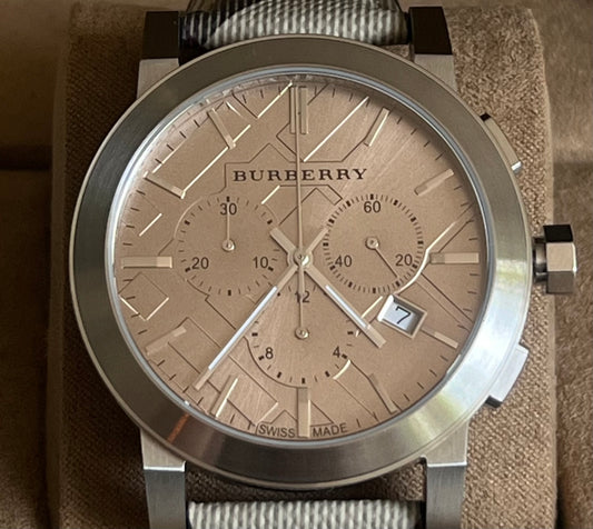 Burberry Men’s Swiss Chronograph Brown Impressed Check Fabric Strap Watch