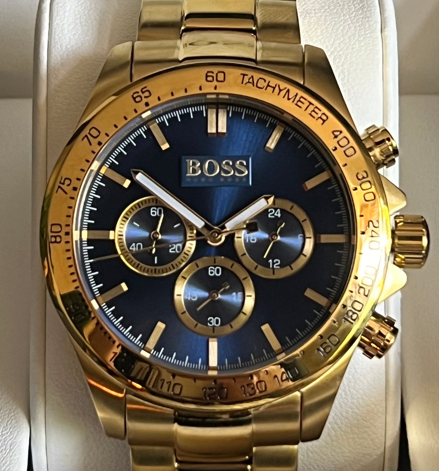 Hugo Boss Men’s Ikon Chronograph Gold-Tone Blue Dial Watch