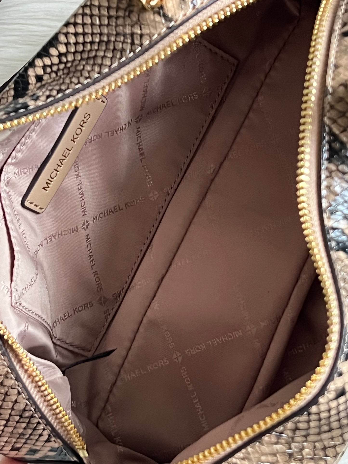 Michael Kors Cecily Small Studded Snake Embossed Shoulder Bag