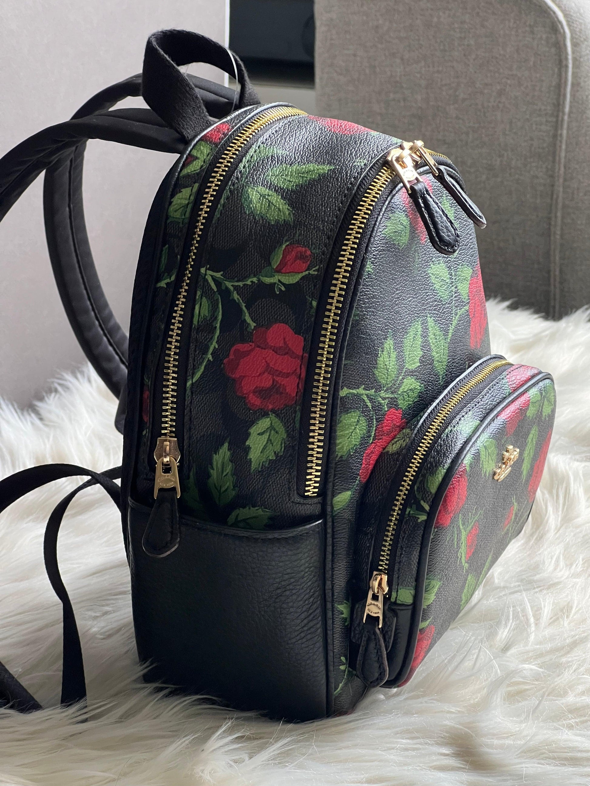 coach flower backpack Coach Mini Court Backpack in Signature Canvas with Fairytale Rose Prin – Club de Mode