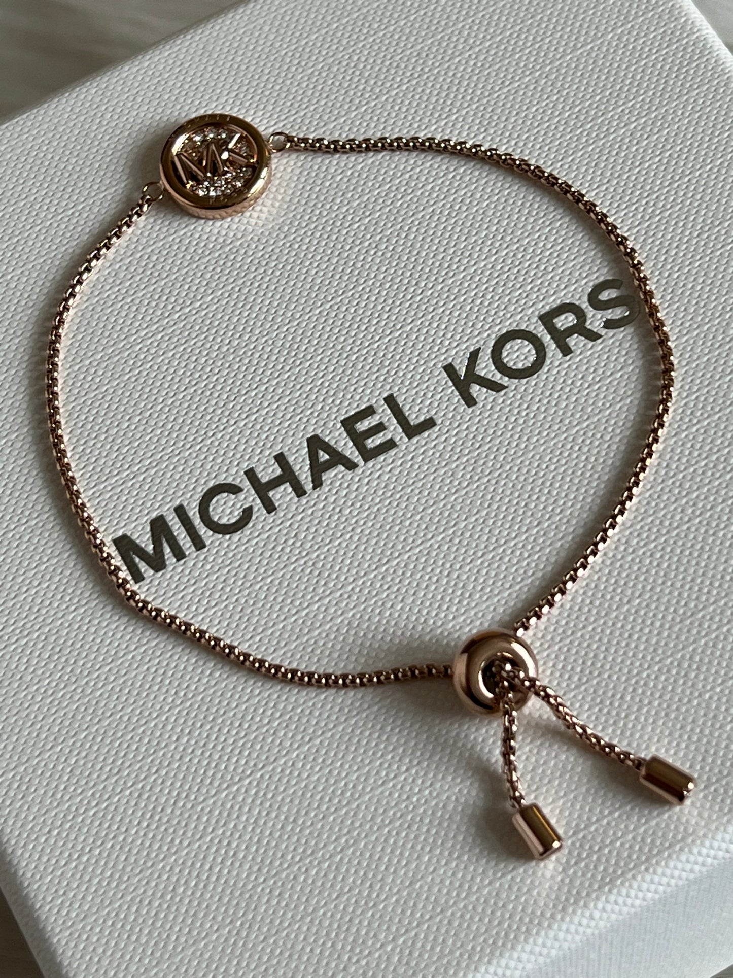 Michael Kors Three-Hand Rose Gold and Vanilla Metallic PVC Watch and Jewelry Set