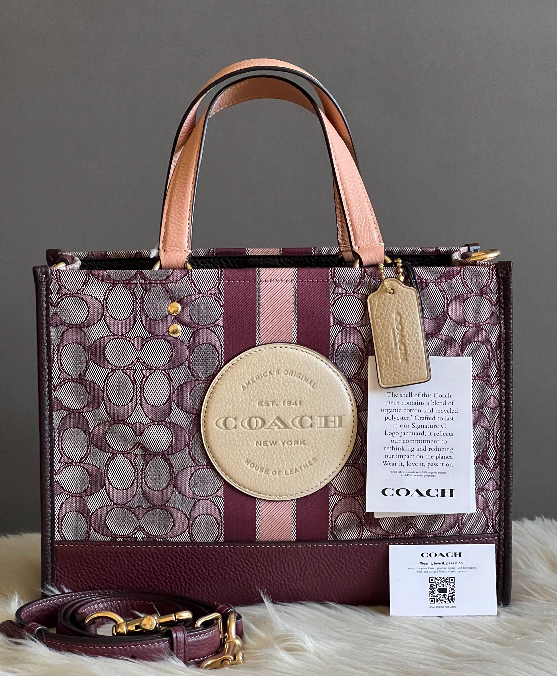 coach women's bags coach dempsey signature jacquard tote travel bag Coach Dempsey Carryall in Signature Jacquard with Stripe and Patch – Club de Mode