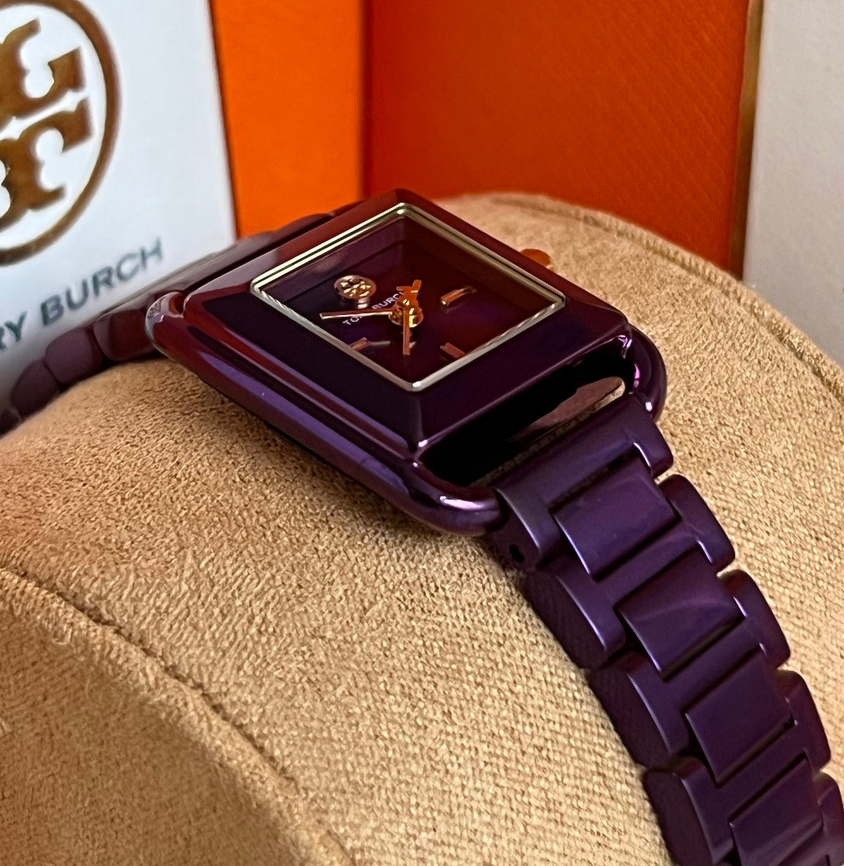 Tory Burch The Kira Square Purple Stainless Watch