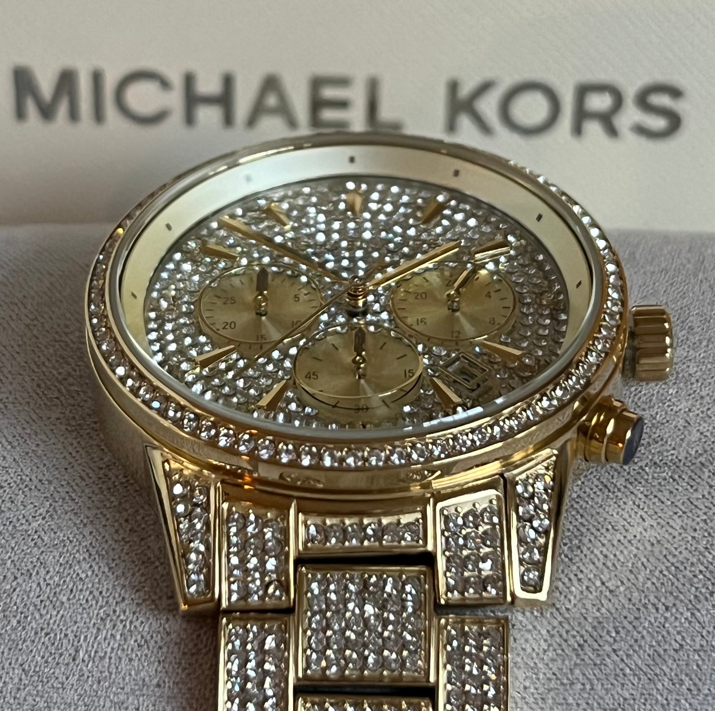 Michael Kors Women’s Ritz Pave Gold-Tone Watch