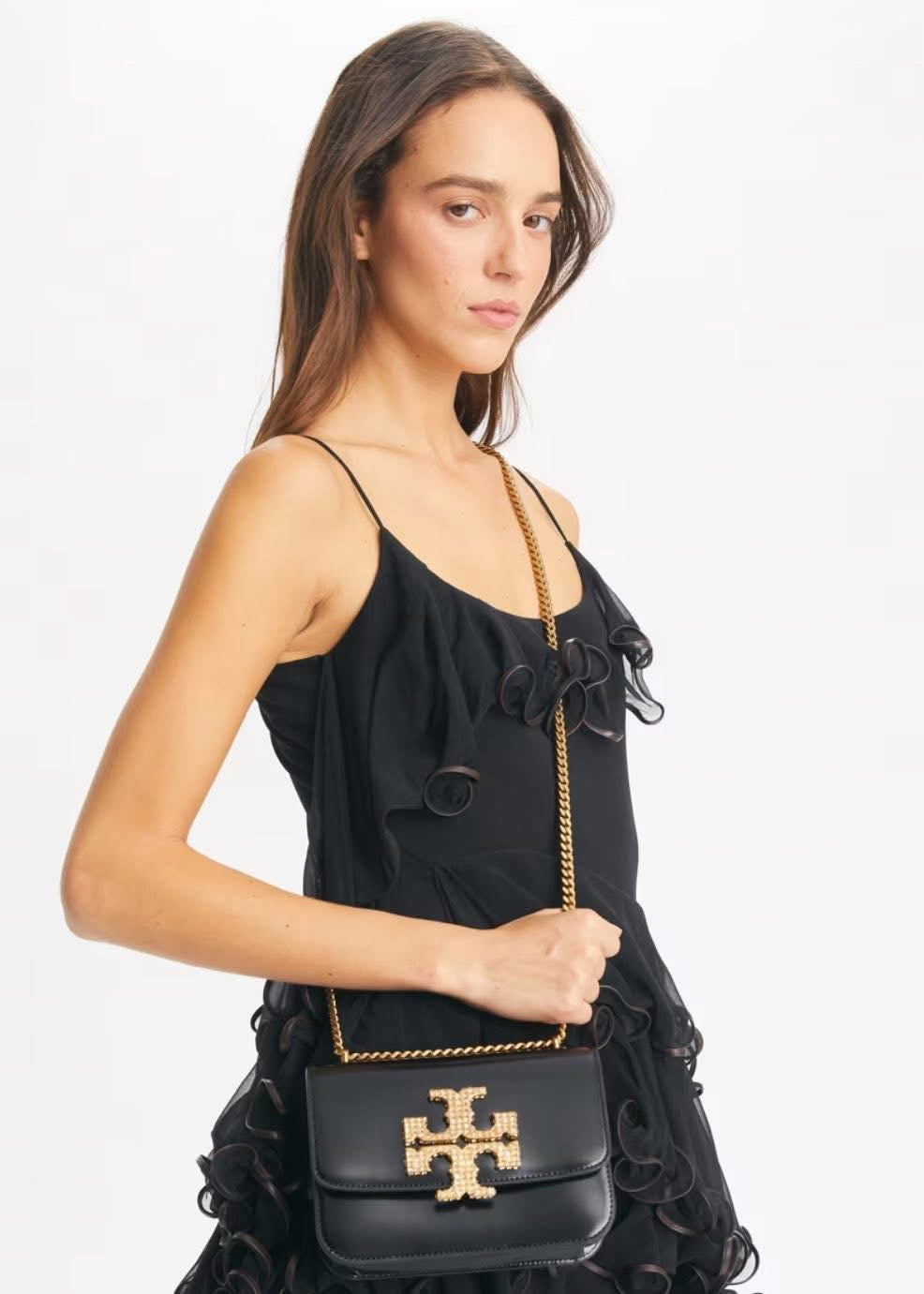 Tory Burch Eleanor Pave Spazzolato Small Convertible Shoulder Bag