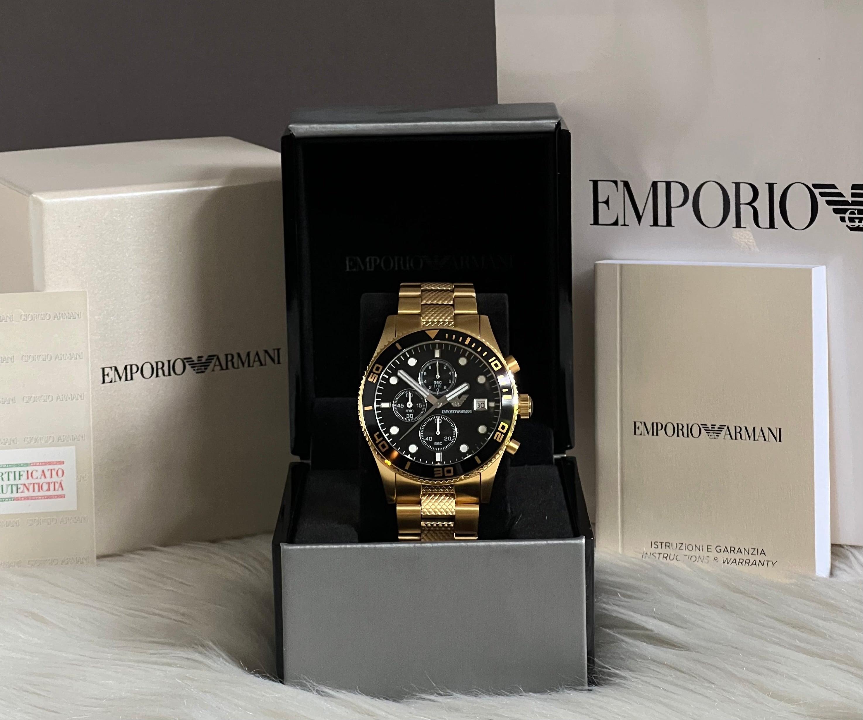 Emporio armani black and gold watch sale