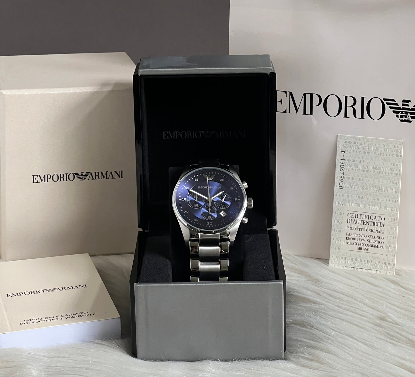 Emporio Armani Men’s Sport Steel Blue Dial Chronograph Watch
