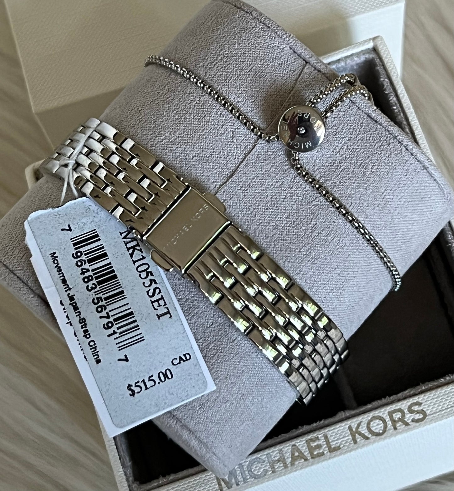 Michael Kors Women’s Three-Hand Stainless Steel Watch and Slider Bracelet Set