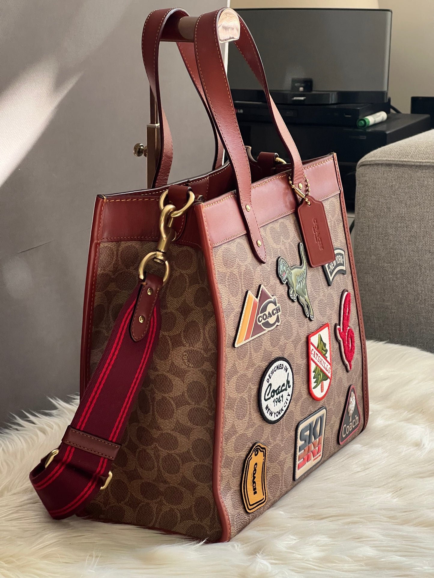 Coach Field Tote in Signature Canvas with Patches