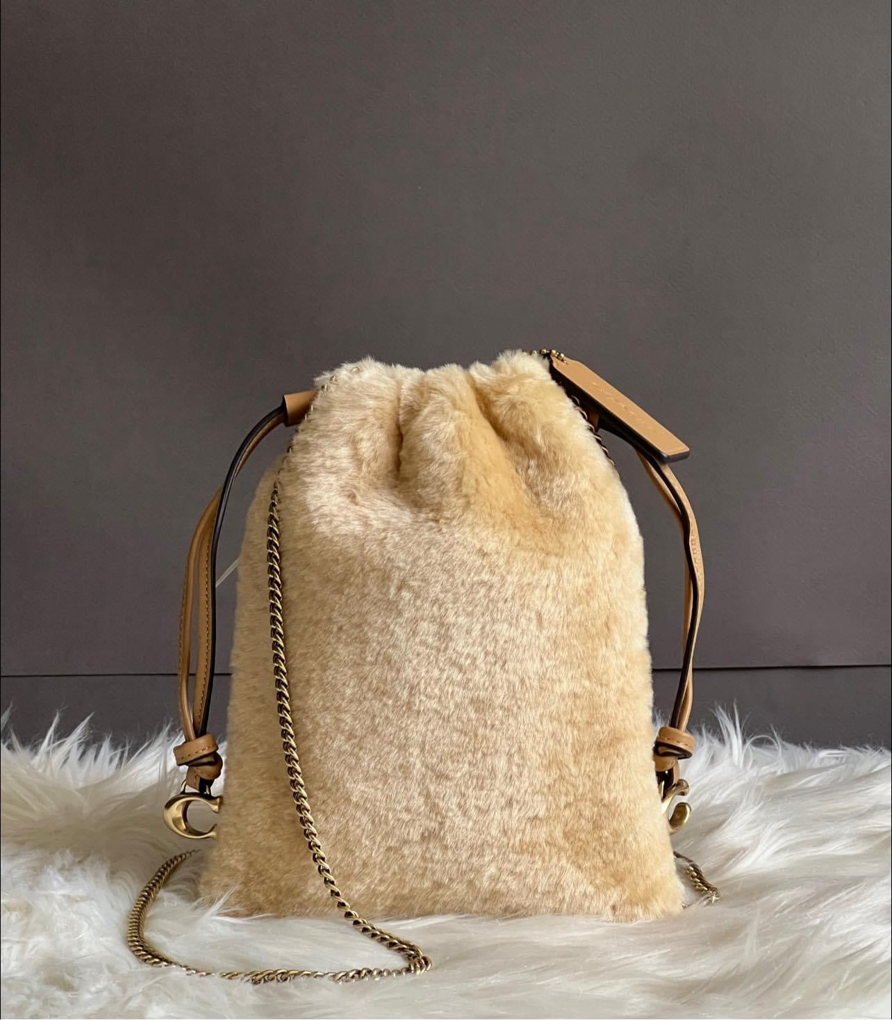 Coach Drawstring Pouch in Shearling