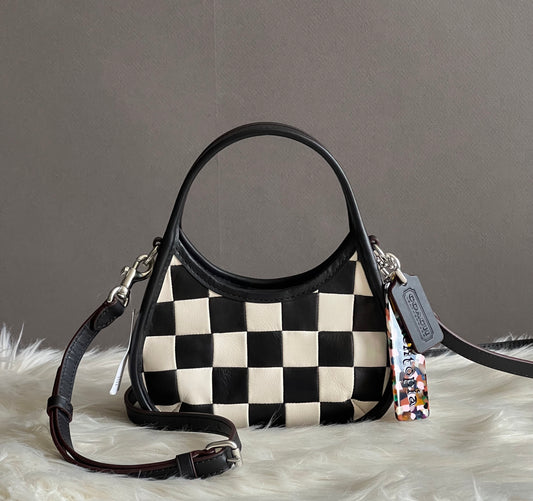 Coach Mini Ergo Bag with Crossbody Strap in Checker Board Upcrafted Leather