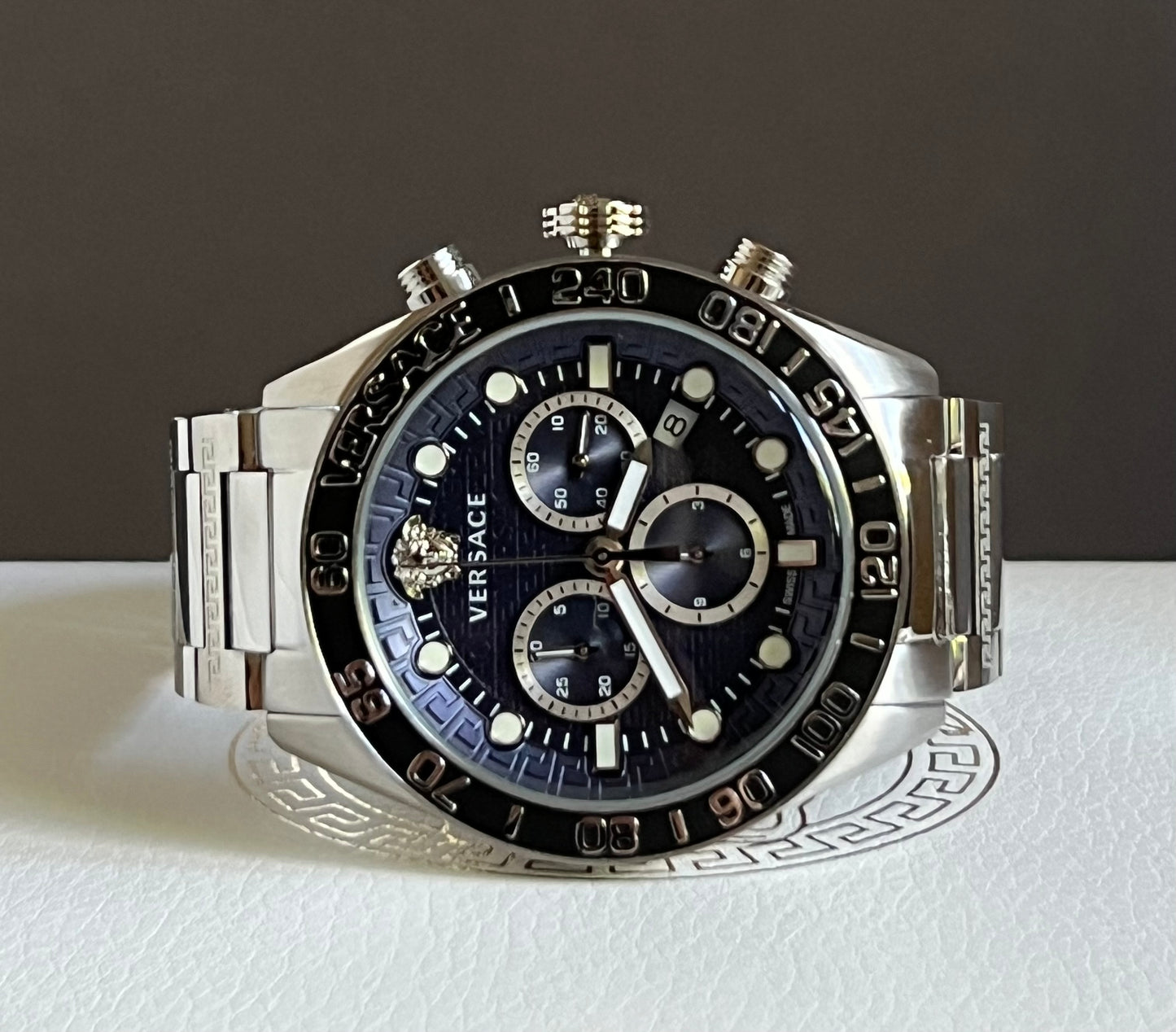 Versace Men’s Greca Dome Chronograph Quartz Blue Dial Watch