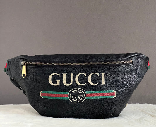 Gucci Logo Print Leather Belt Bag