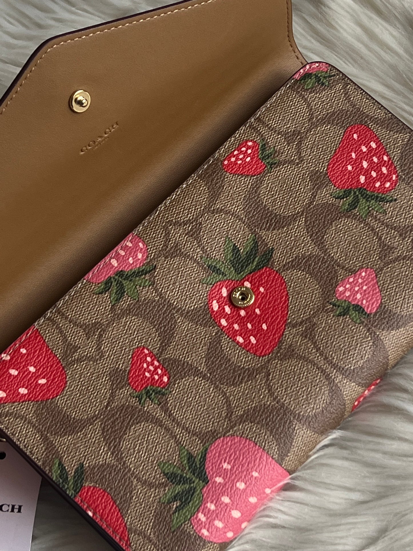 Coach Travel Envelope Wallet In Signature Canvas With Wild Strawberry Print