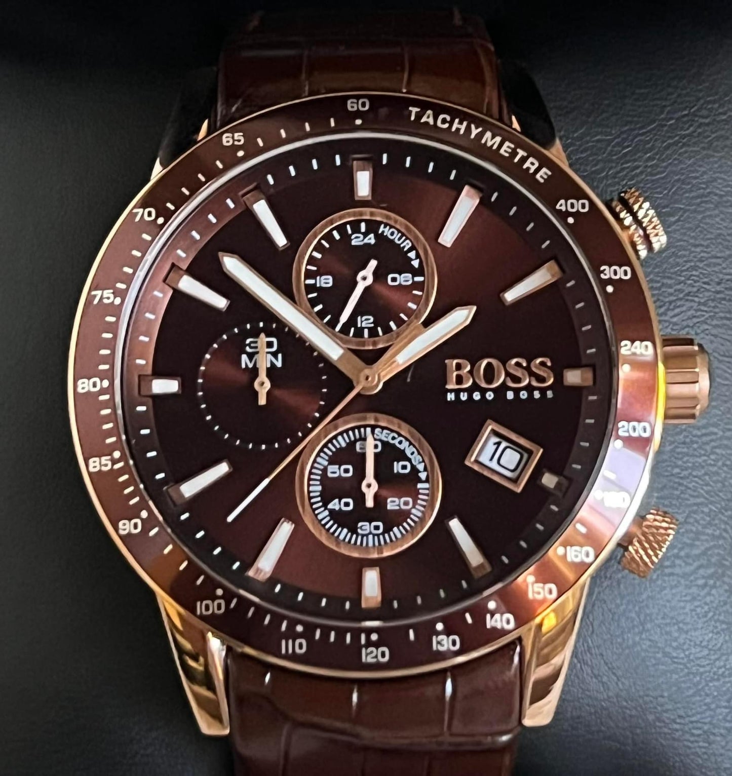 Hugo Boss Men’s Chronograph Tachymeter Leather Strap Watch