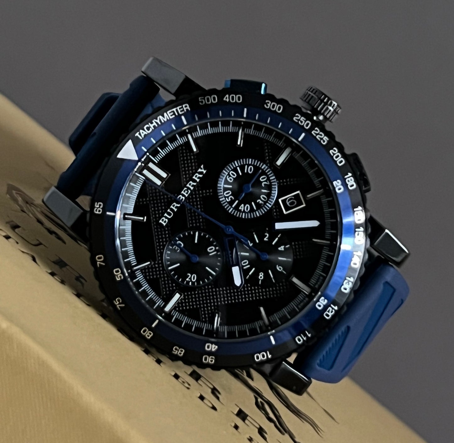 Burberry The City Sport Chronograph Blue Rubber Strap Watch