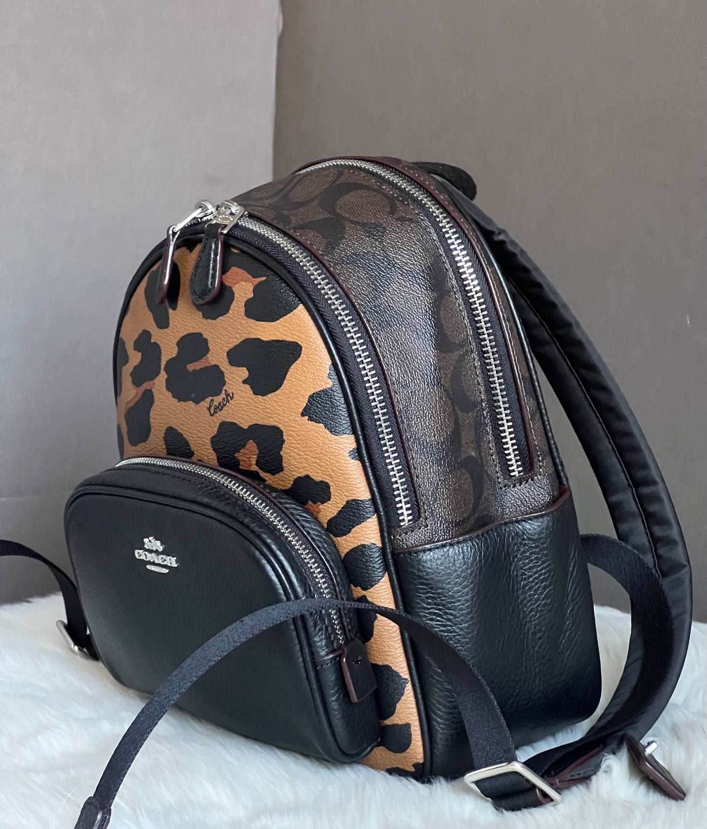 Coach Mini Court Backpack in Signature Canvas With Leopard Print