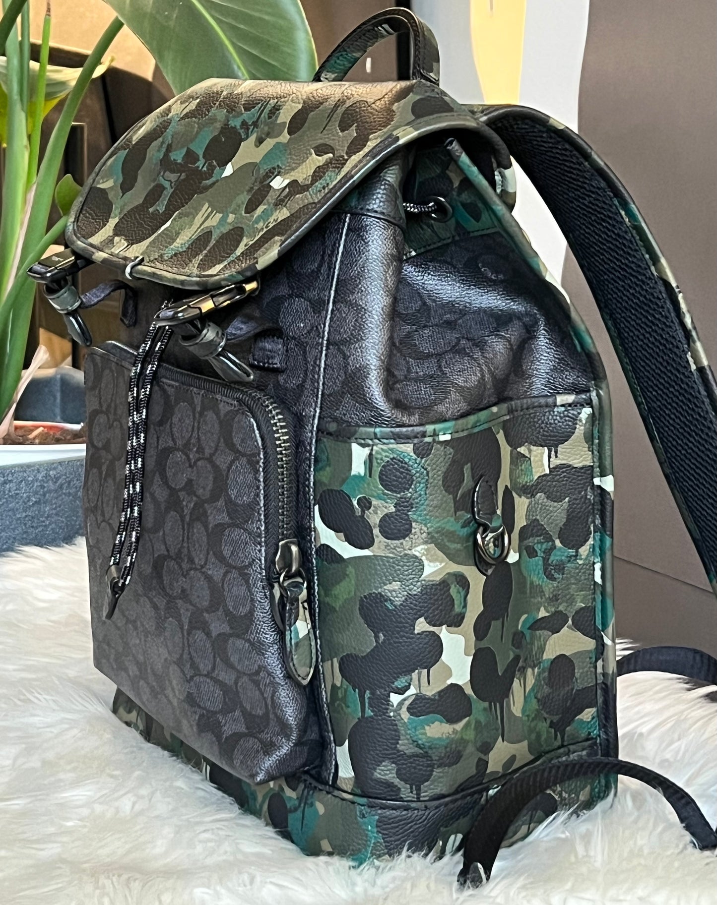 Coach League Flap Backpack in Signature Canvas with Camo Print