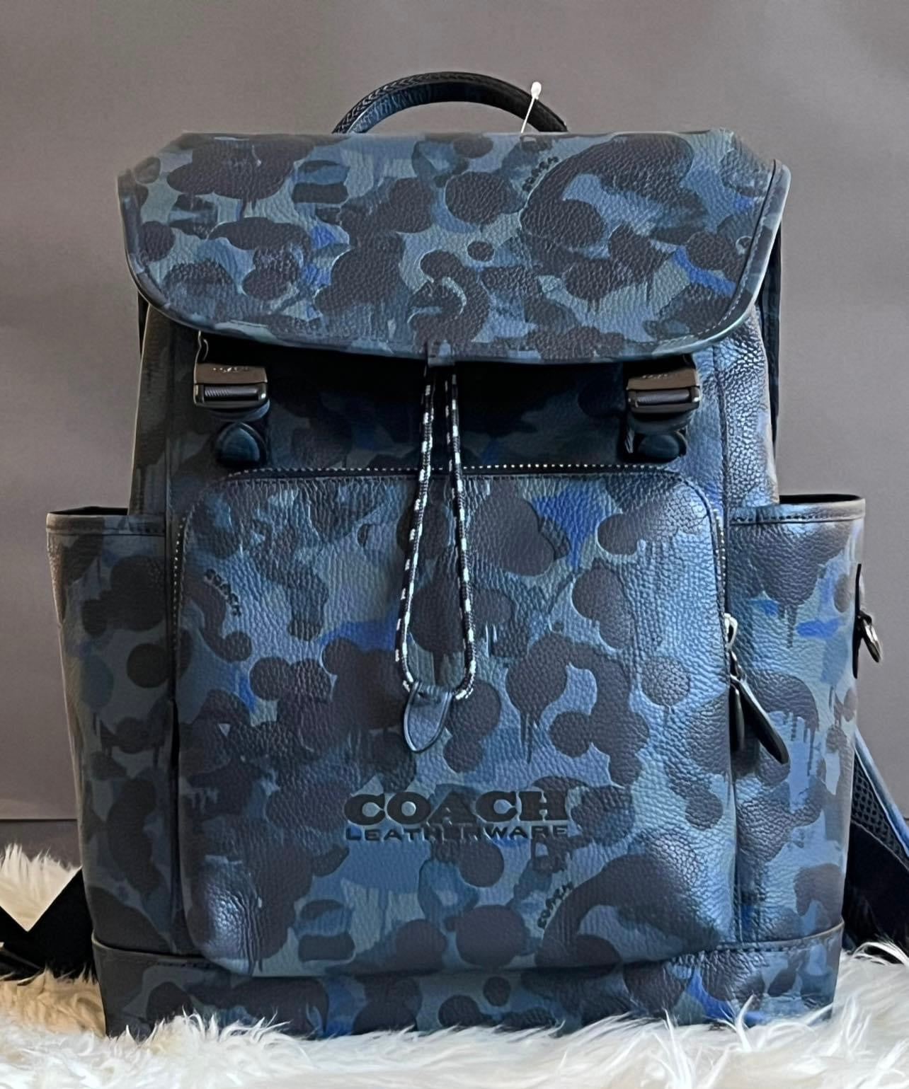 Coach League Flap Backpack with Camo Print