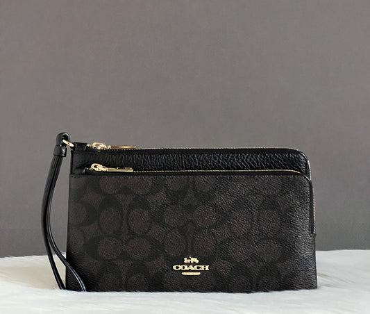 Coach Double Zip Wallet In Signature Canvas
