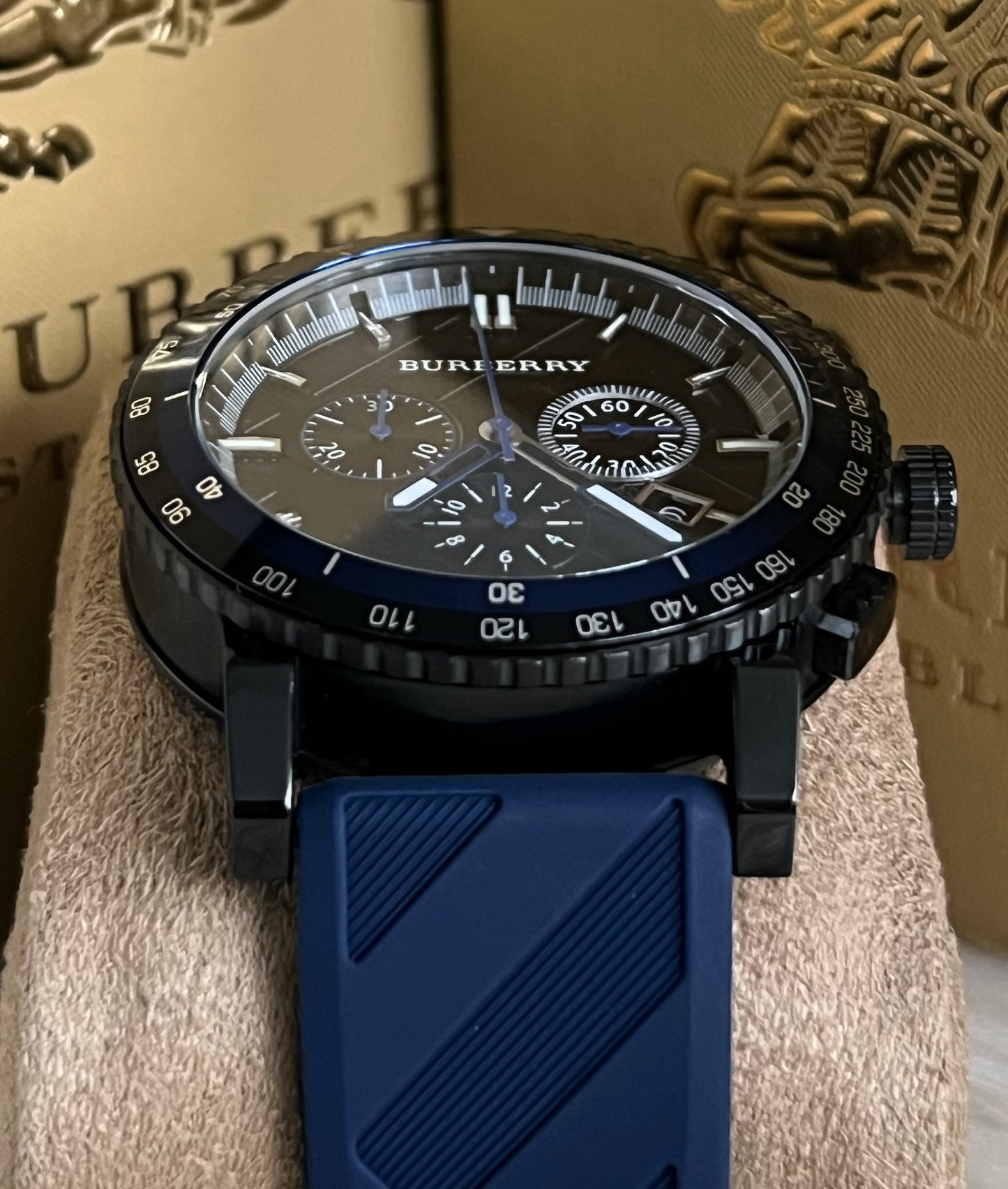 Burberry The City Sport Chronograph Blue Rubber Strap Watch