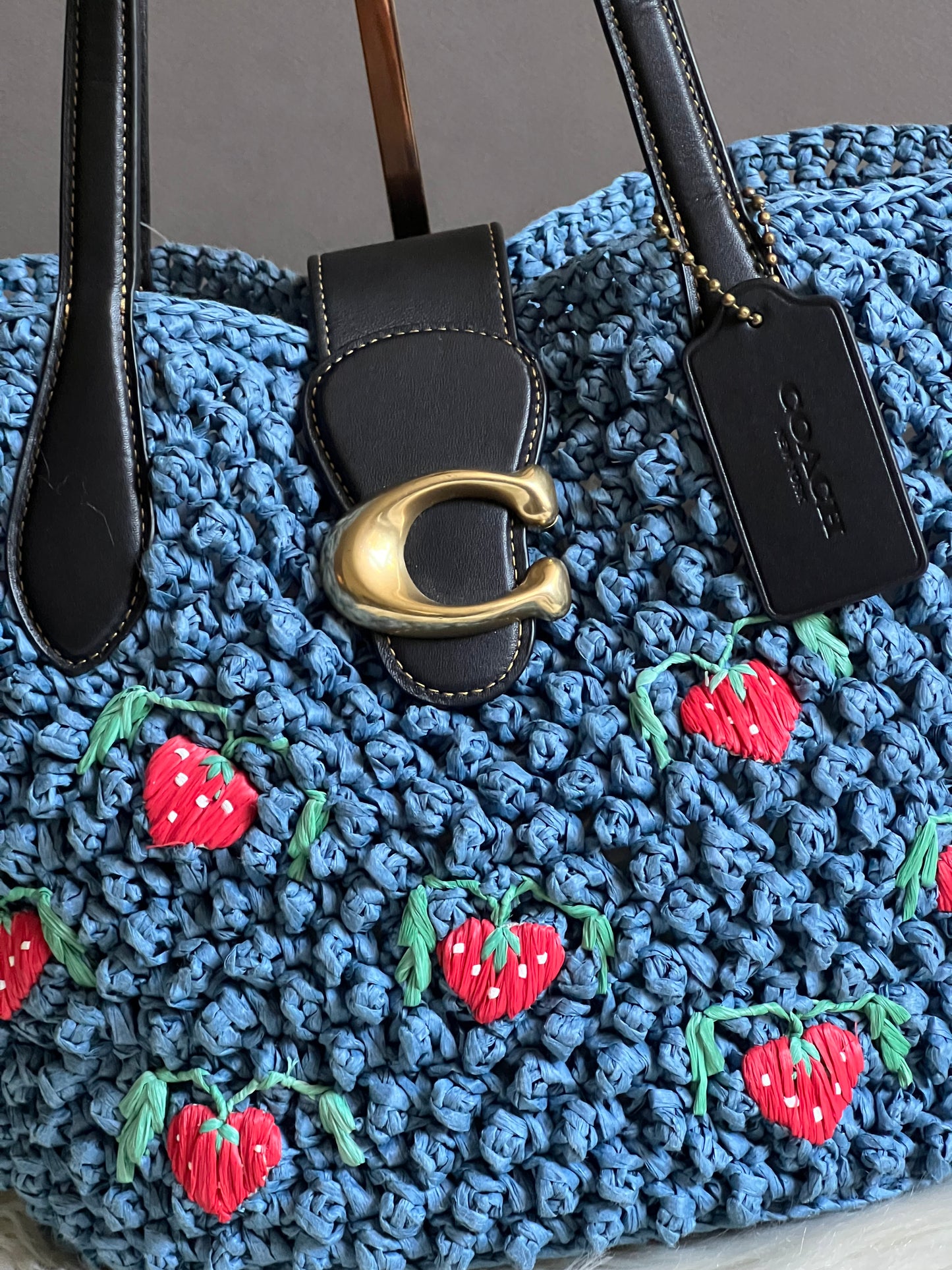 Coach Small Tote with Strawberry Embroidery