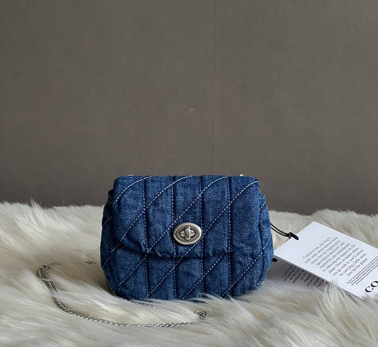 Coach Denim Quilted Turnlock Card Case