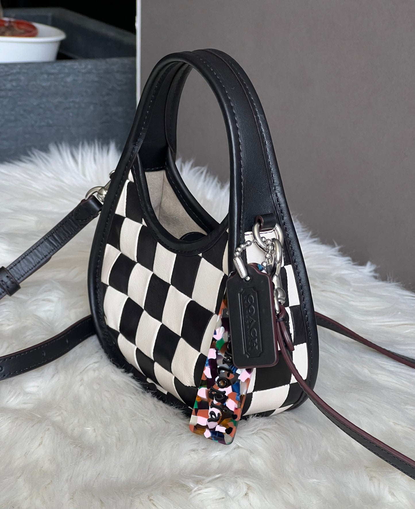 Coach Mini Ergo Bag with Crossbody Strap in Checker Board Upcrafted Leather