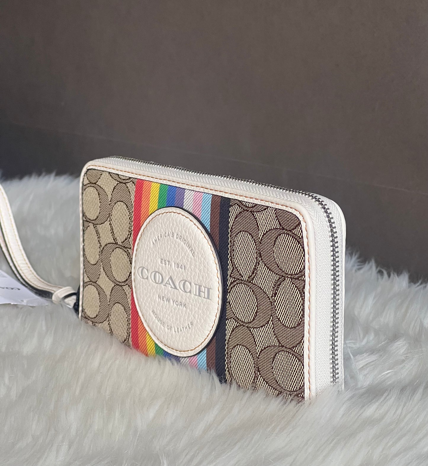 Coach Dempsey Large Phone Wallet in Signature Jacquard Rainbow Stripe