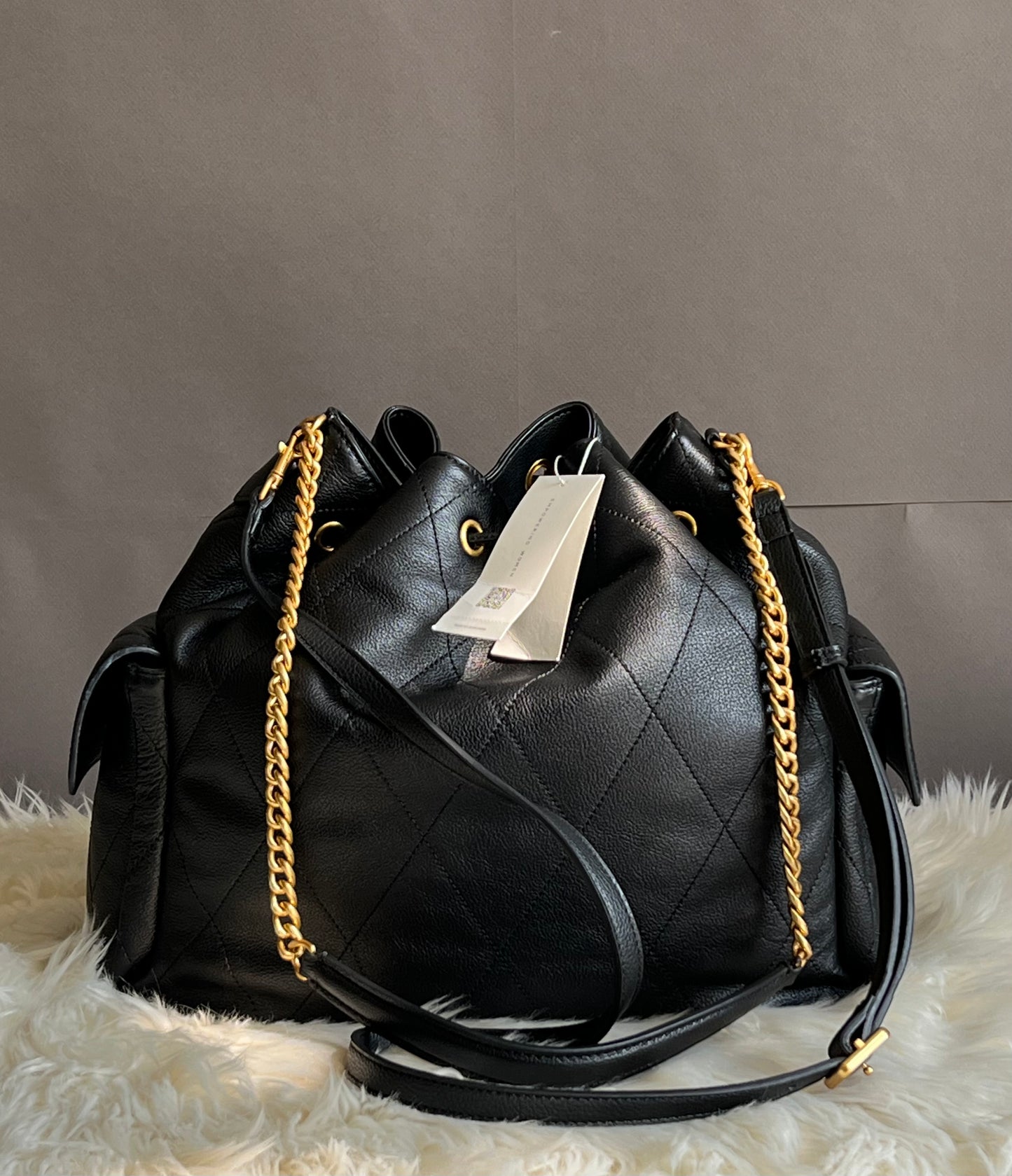 Tory Burch Charlie Large Quilted Drawstring Shoulder Bag