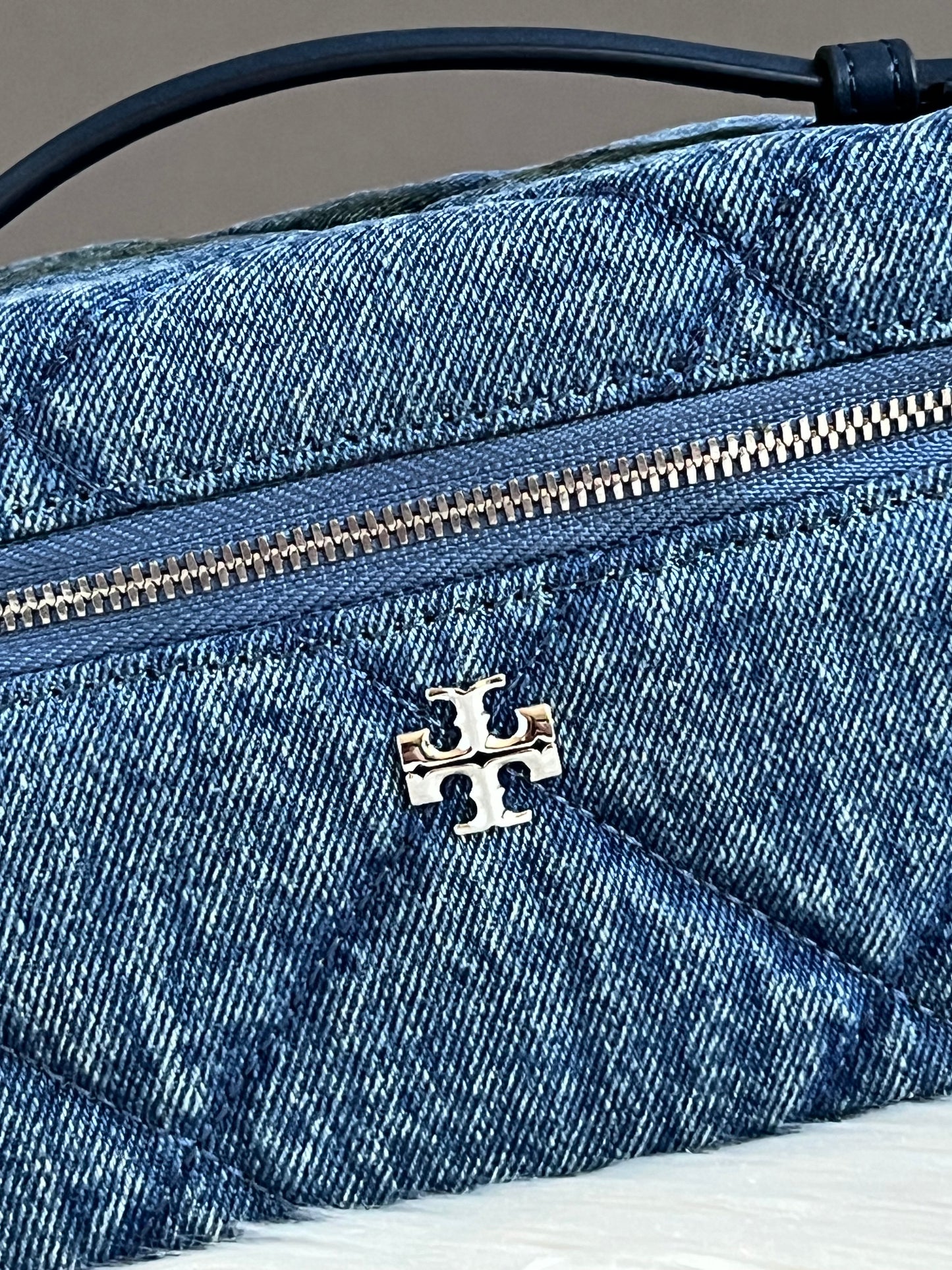 Tory Burch Kira Diamond Quilt Denim Vanity Case