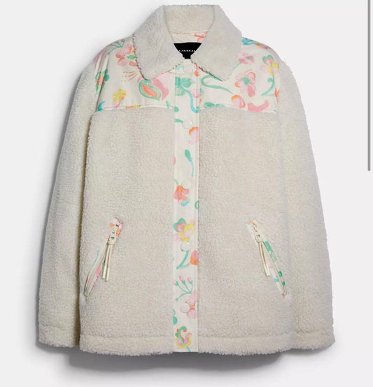 Coach Blocked Floral Sherpa Jacket