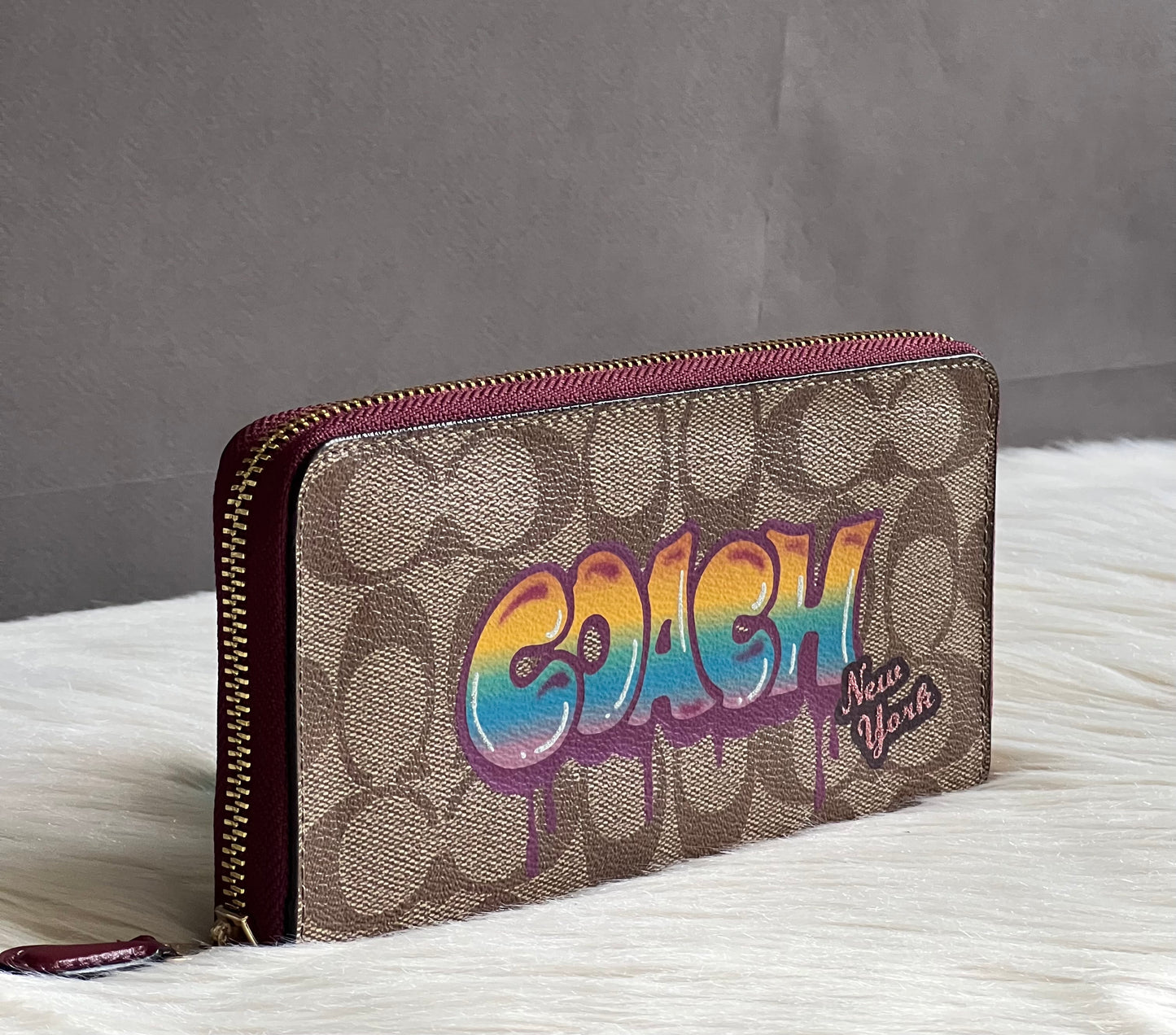 Coach Accordion Zip Around Wallet In Signature Canvas with Graffiti